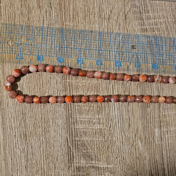 Agate Gemstone Necklace  Strand Faceted Beads Brown Orange Red A luxuriou - Picture 2 of 5